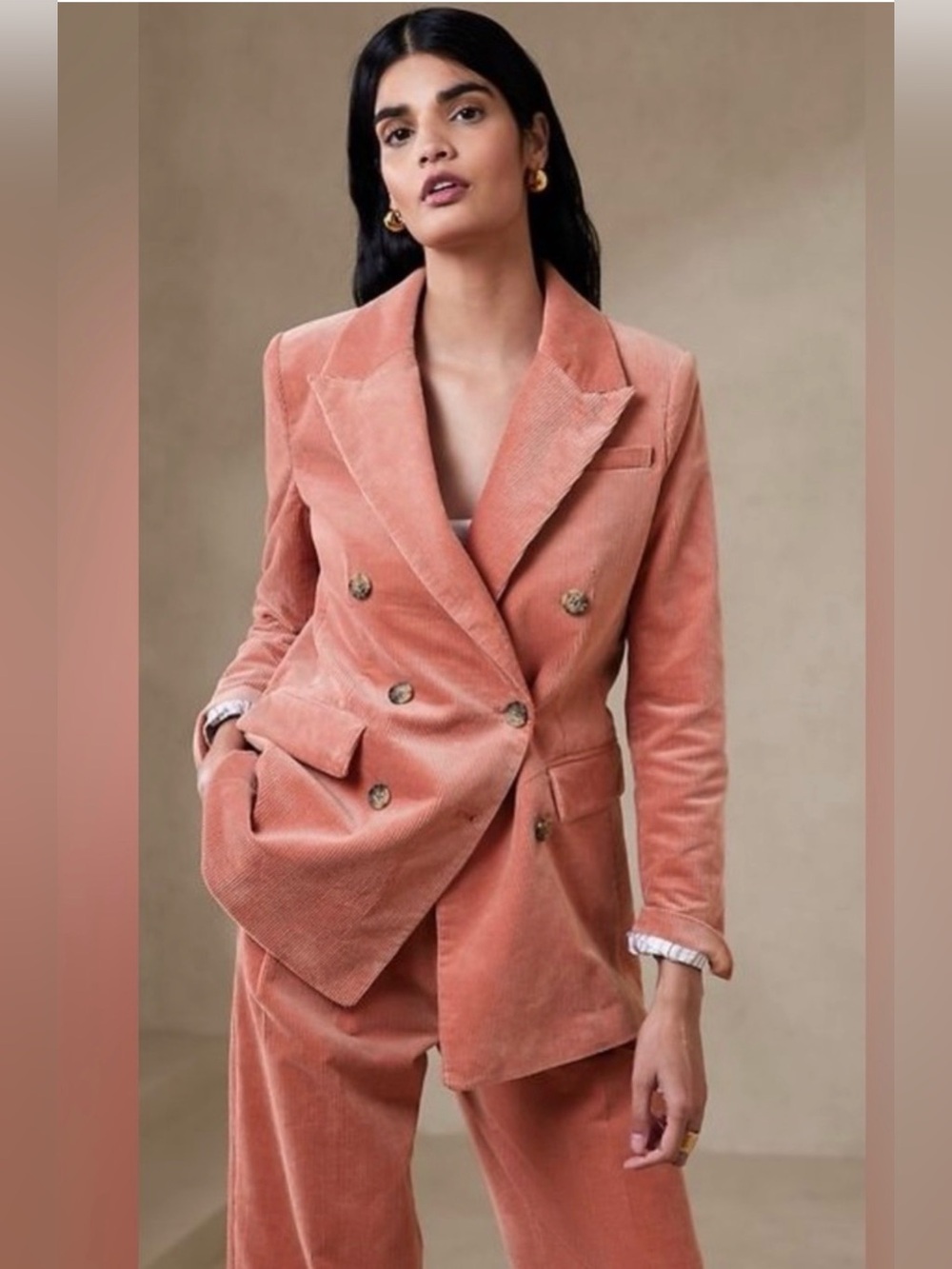 BANANA REPUBLIC Rivoli Oversized Corduroy Blazer Pink Blush Size 18